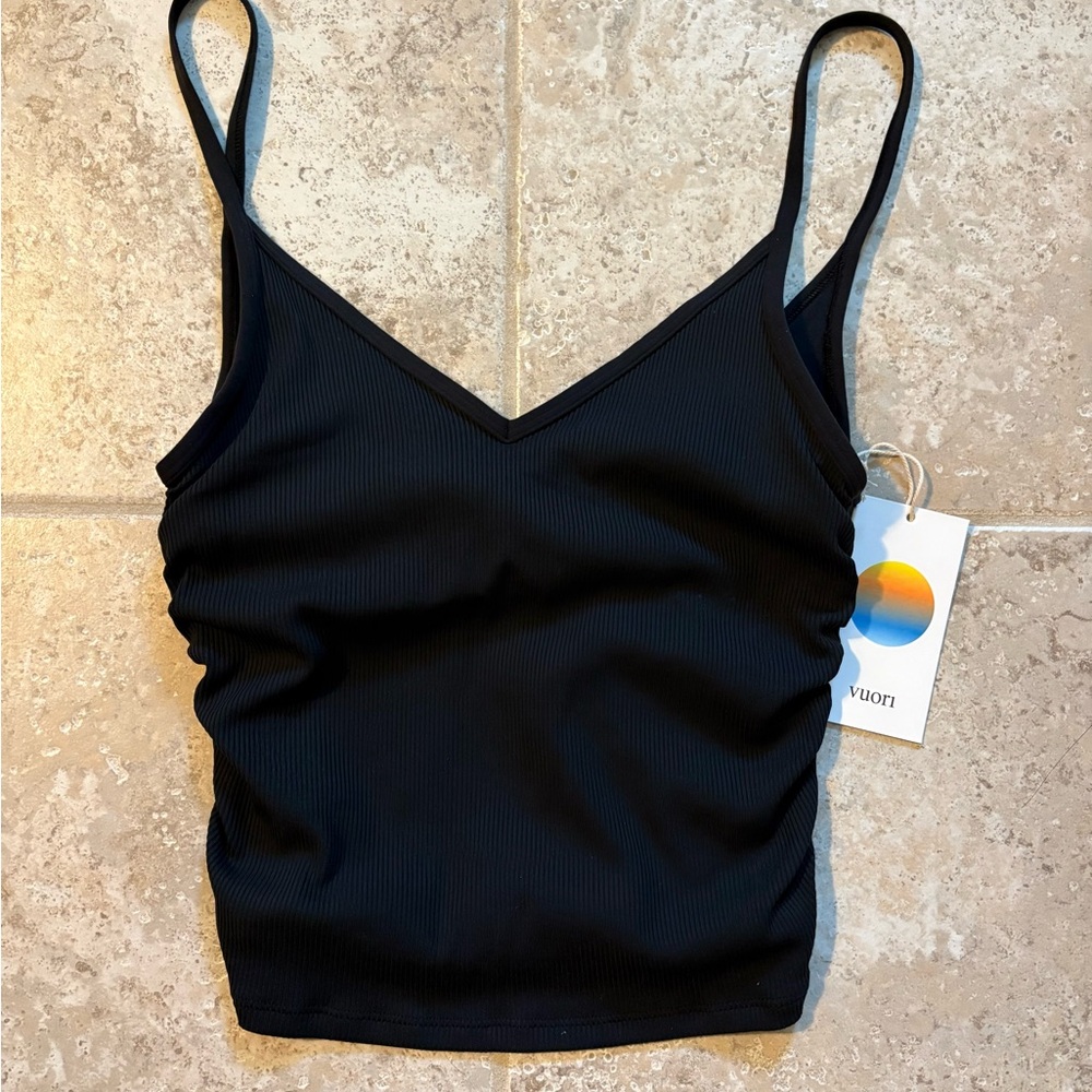 Vuori Black Ribbed Ruched Tank Top